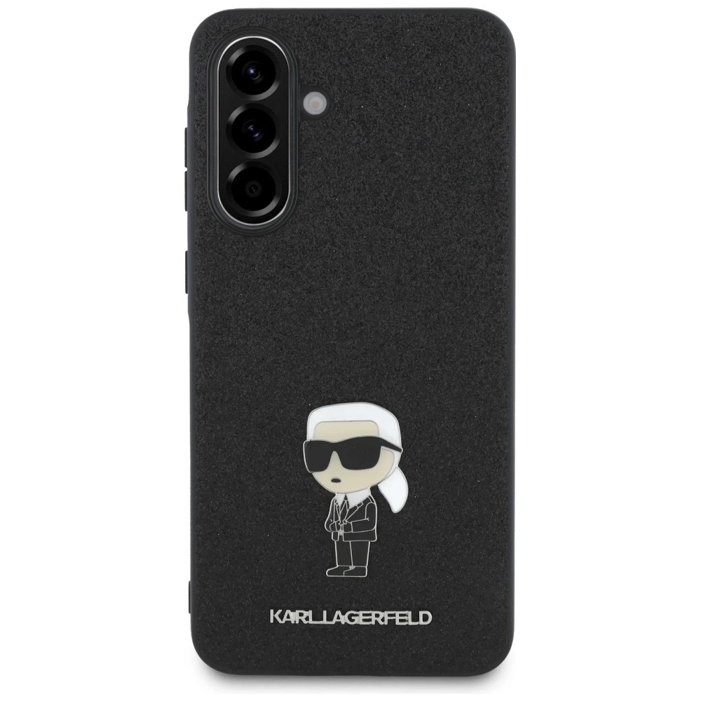 Dėklas Karl Lagerfeld Fixed Glitter Ikonik Logo Metal Pin skirtas Samsung Galaxy A56 juodos spalvos
