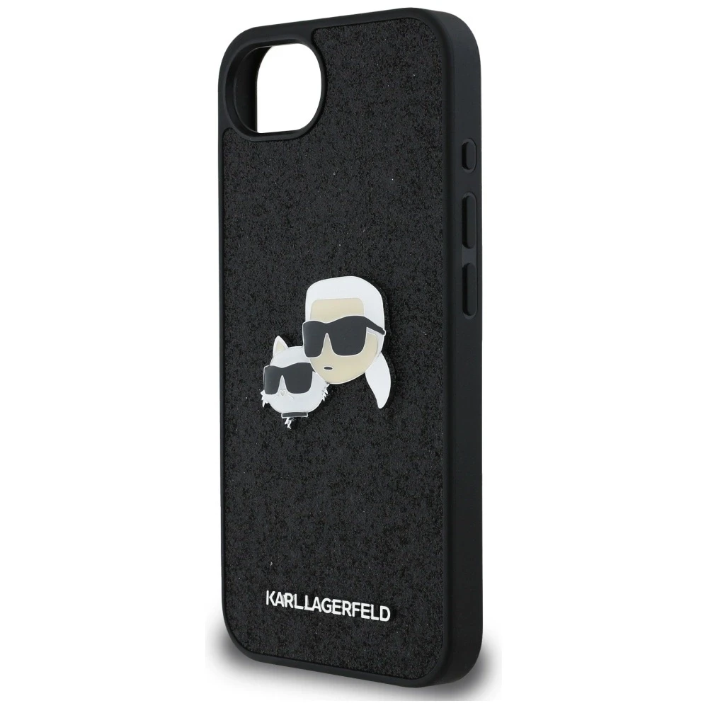 Karl Lagerfeld iPhone 16e dėklas su fiksuotais blizgučiais ir metaliniais smeigtukais – Juodas