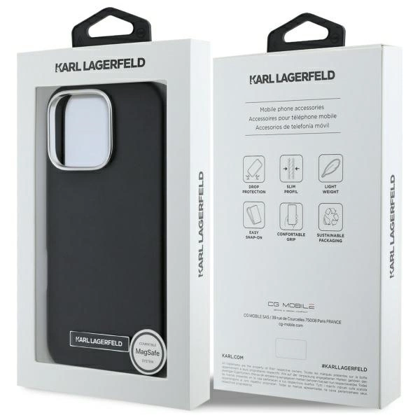 Karl Lagerfeld FW Metal Plate MagSafe - dėklas skirtas Apple iPhone 16 Pro juodas