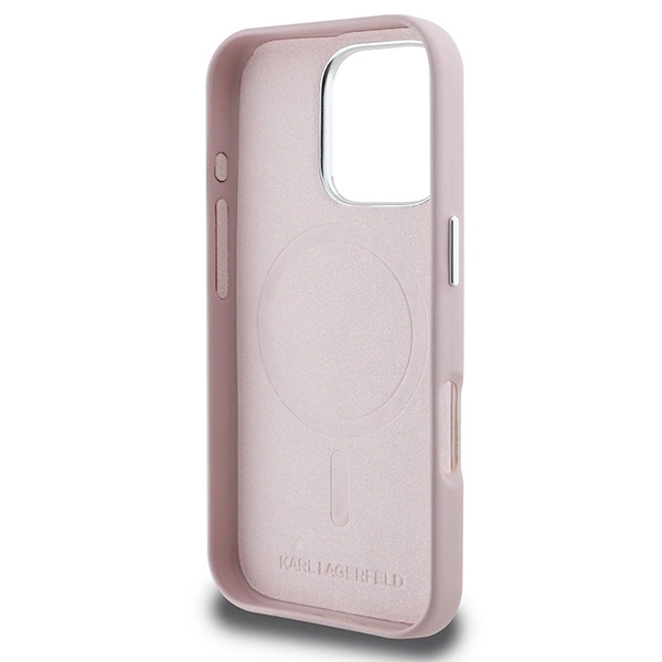 Apple iPhone 16 Pro Max Karl Lagerfeld FW Metal Plate MagSafe (KLHMP16XPGMSRPP) dėklas telefonui rožinės spalvos