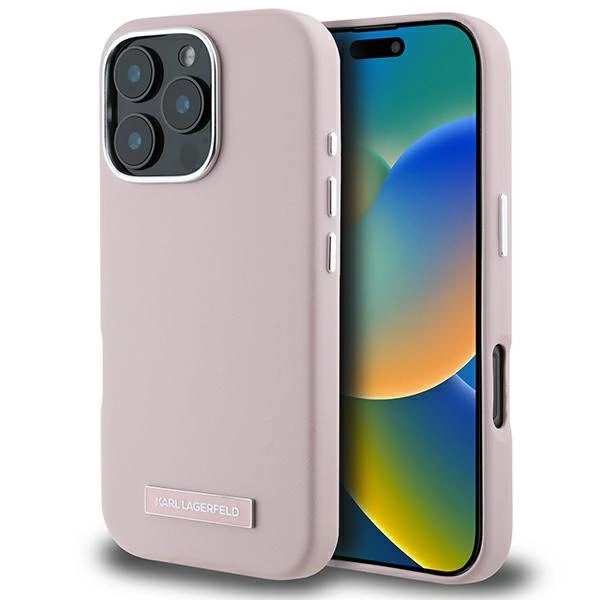 Apple iPhone 16 Pro Max Karl Lagerfeld FW Metal Plate MagSafe (KLHMP16XPGMSRPP) dėklas telefonui rožinės spalvos