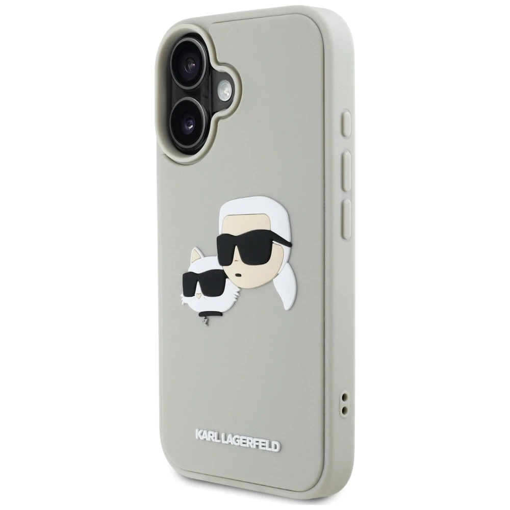 Karl Lagerfeld HC 3D guminiai dvigubų galvų iPhone 16 dėklas smėlio spalvos