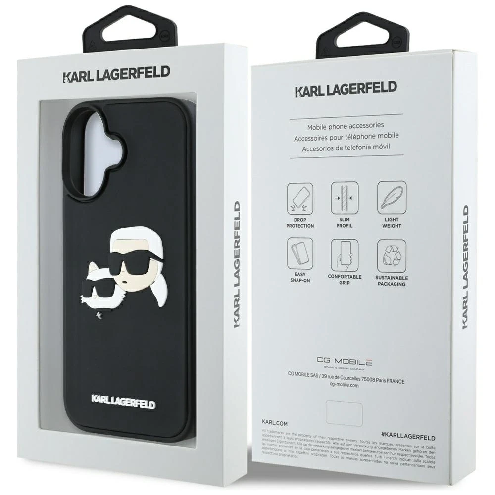 Dėklas Karl Lagerfeld HC 3D Rubber Double Heads Apple iPhone 16 juodos spalvos