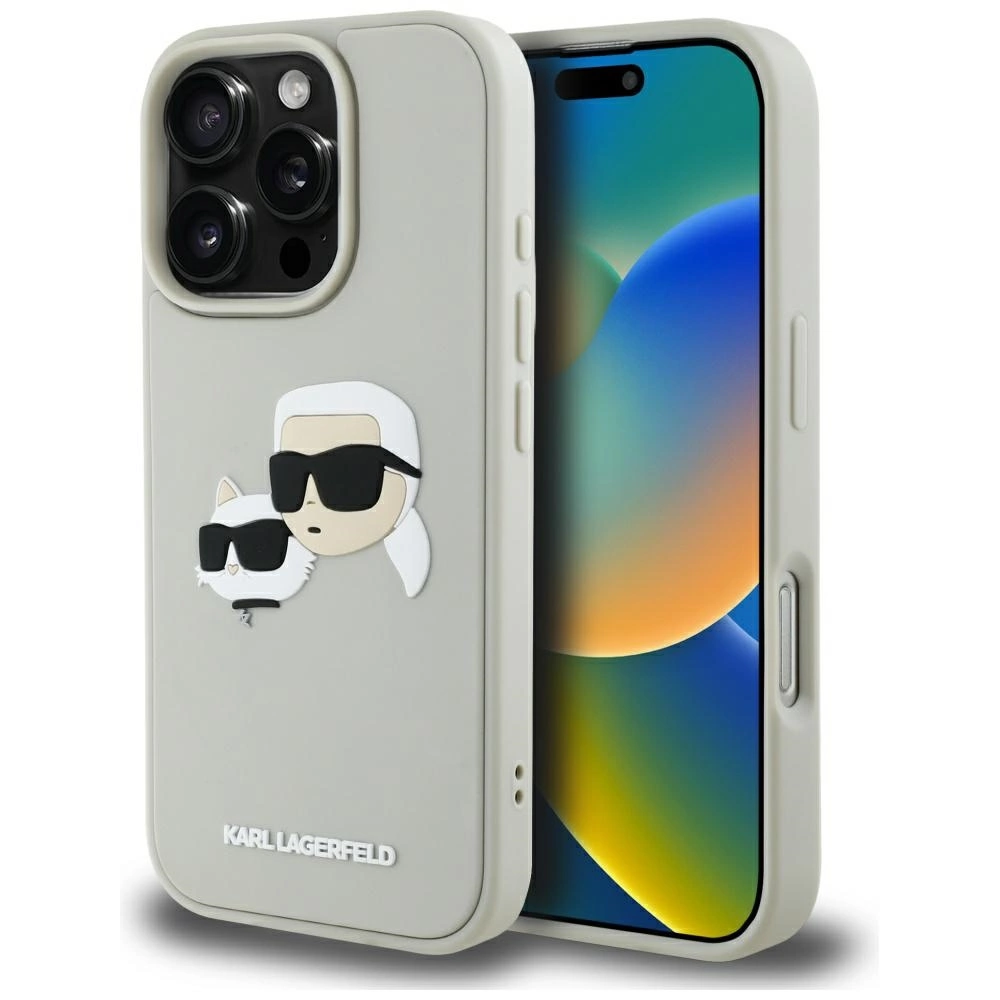Dėklas Karl Lagerfeld HC 3D Rubber Double Heads Apple iPhone 16 Pro smėlio spalva
