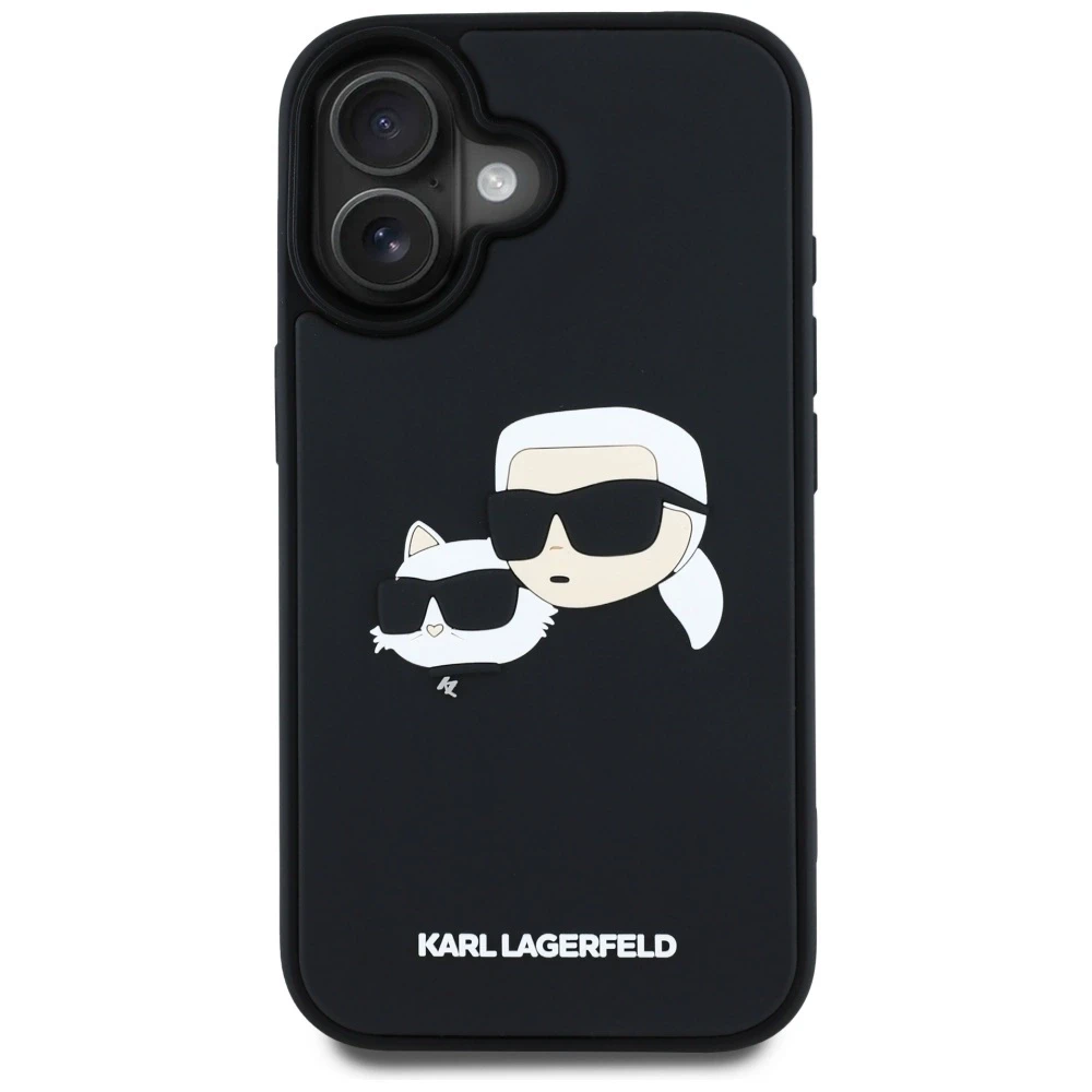 Dėklas Karl Lagerfeld HC 3D Rubber Double Heads Apple iPhone 16 juodos spalvos