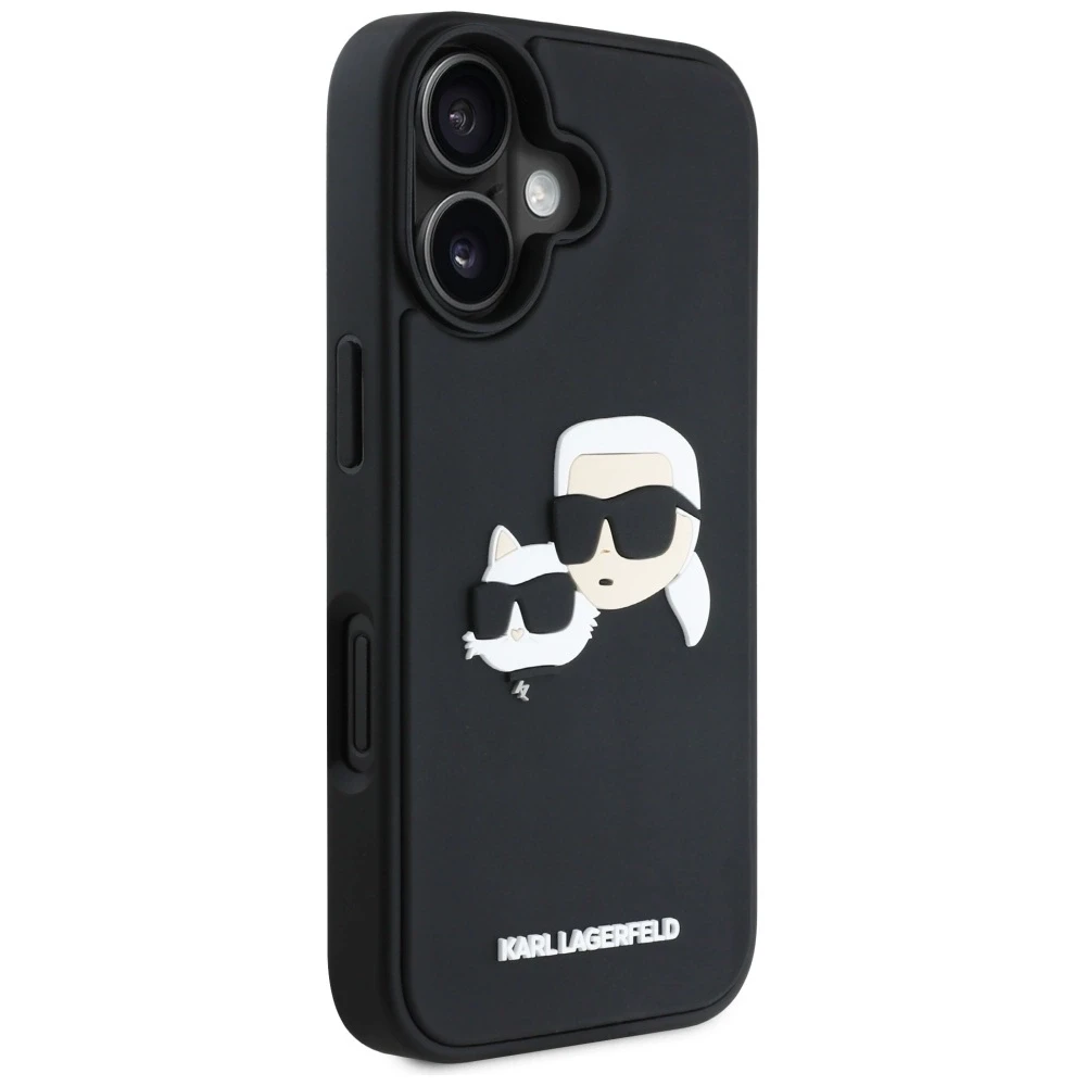 Dėklas Karl Lagerfeld HC 3D Rubber Double Heads Apple iPhone 16 juodos spalvos