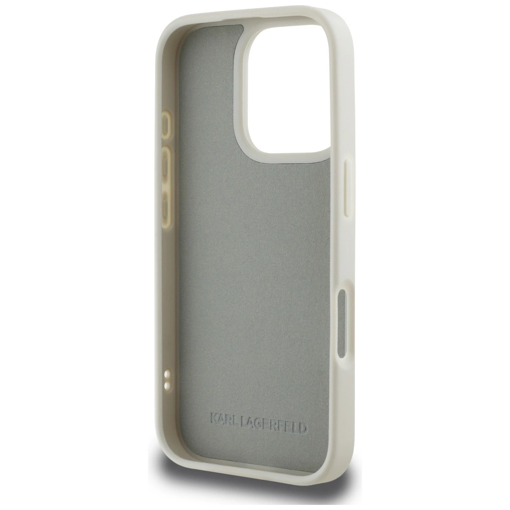 Dėklas Karl Lagerfeld HC 3D Rubber Double Heads Apple iPhone 16 Pro smėlio spalva