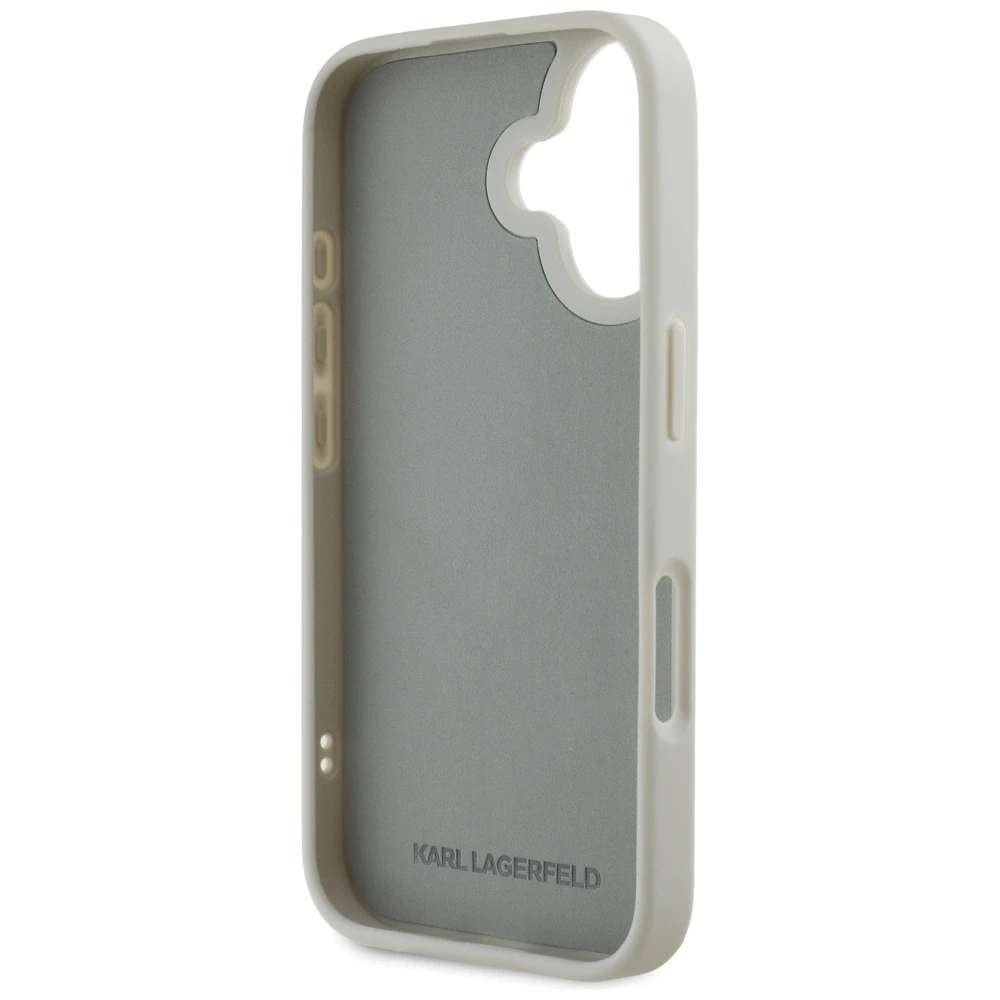 Dėklas Karl Lagerfeld HC 3D Rubber Double Heads Apple iPhone 16 smėlio spalva