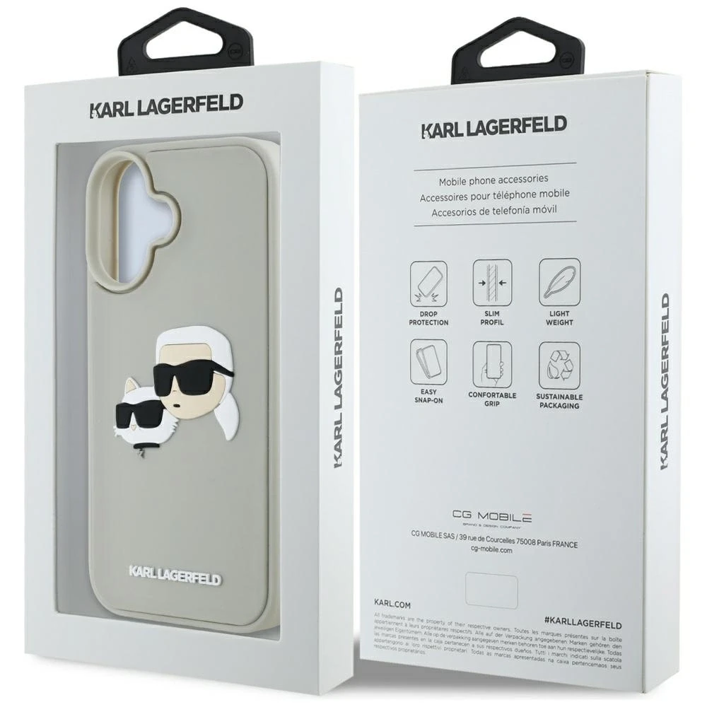 Dėklas Karl Lagerfeld HC 3D Rubber Double Heads Apple iPhone 16 smėlio spalva