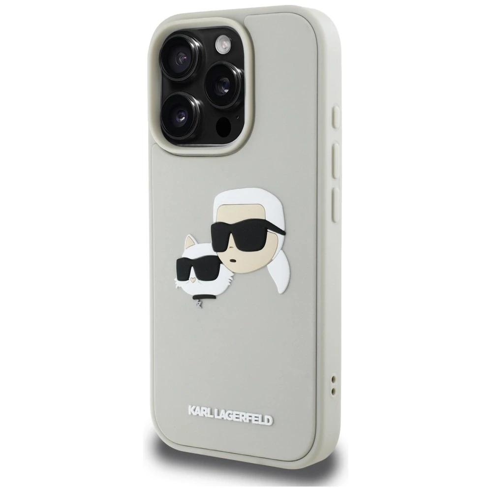 Dėklas Karl Lagerfeld HC 3D Rubber Double Heads Apple iPhone 16 Pro Max smėlio spalva