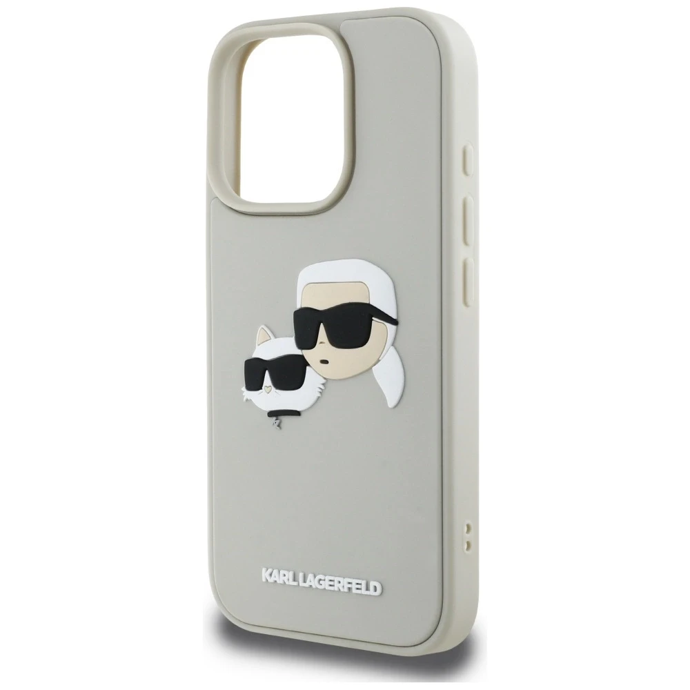 Dėklas Karl Lagerfeld HC 3D Rubber Double Heads Apple iPhone 16 Pro Max smėlio spalva
