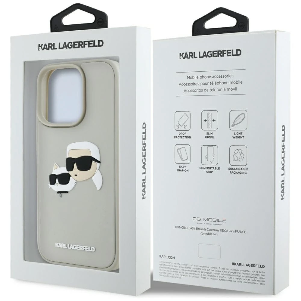 Dėklas Karl Lagerfeld HC 3D Rubber Double Heads Apple iPhone 16 Pro Max smėlio spalva