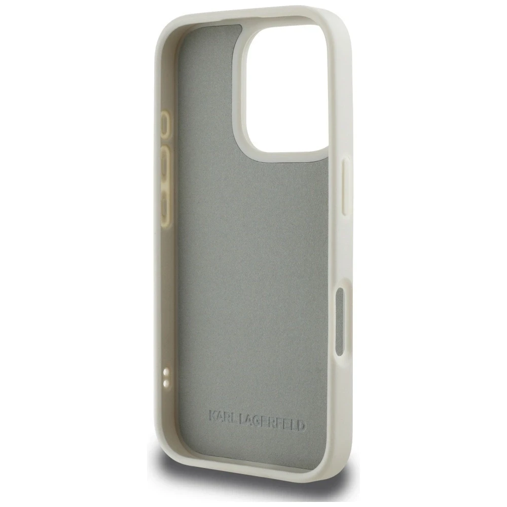 Dėklas Karl Lagerfeld HC 3D Rubber Double Heads Apple iPhone 16 Pro Max smėlio spalva