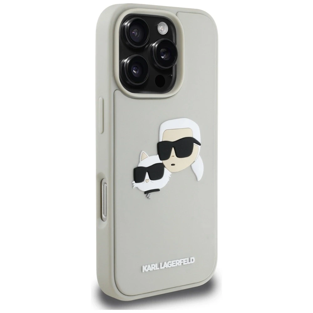 Dėklas Karl Lagerfeld HC 3D Rubber Double Heads Apple iPhone 16 Pro Max smėlio spalva