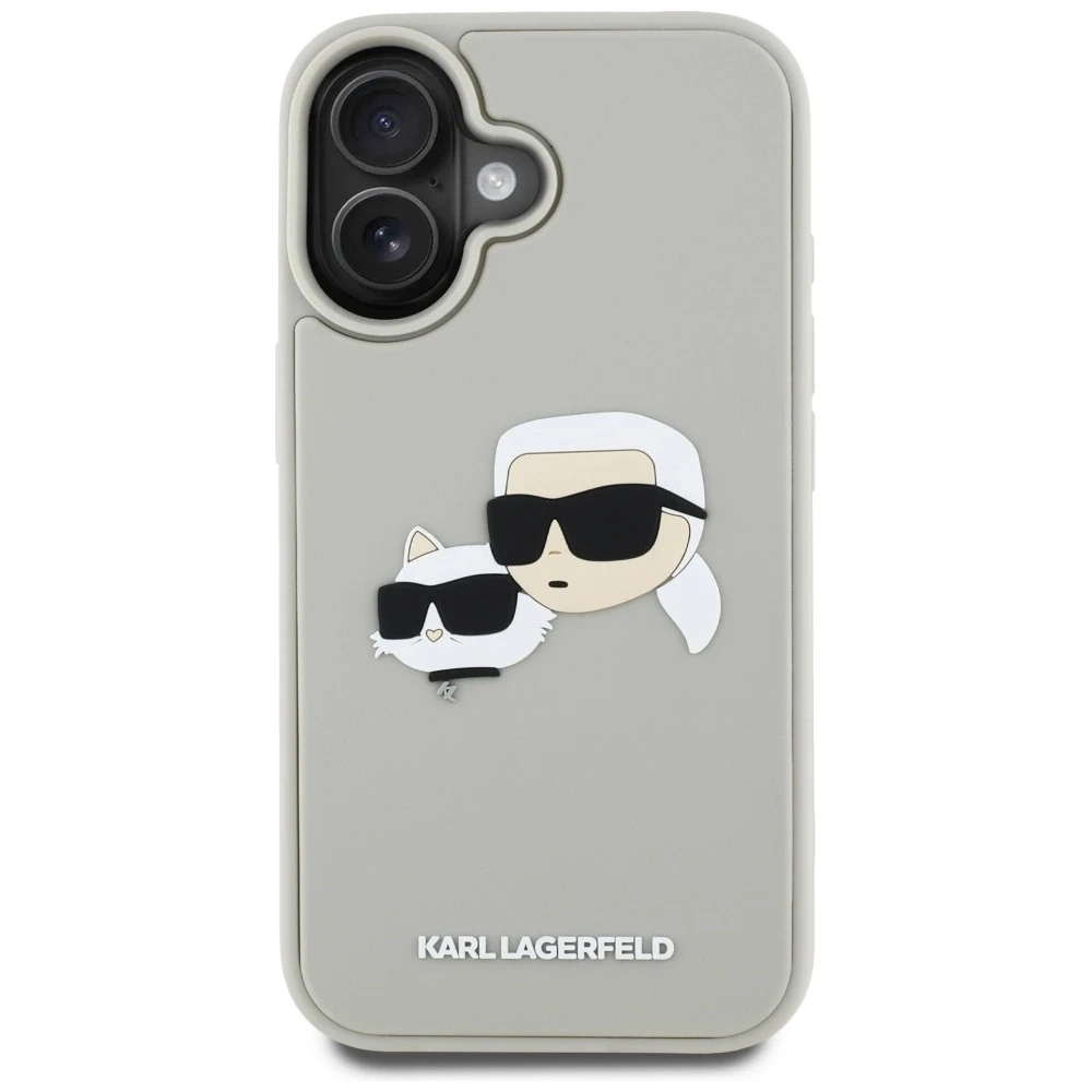 Karl Lagerfeld HC 3D guminiai dvigubų galvų iPhone 16 dėklas smėlio spalvos