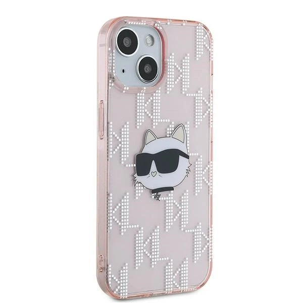 Apple iPhone 13 Karl Lagerfeld dėklas IML Choupette Head & Monogram (KLHCP13MHKLPCHP) rožinės spalvos