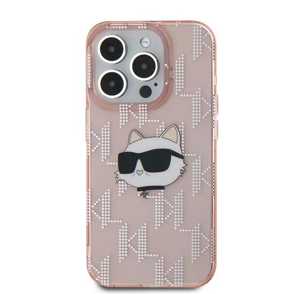 Karl Lagerfeld IML Choupette Head & Monogram - Apple iPhone 15 Pro dėklas, rožinis