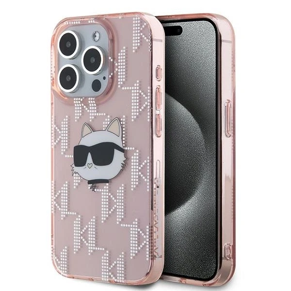 Karl Lagerfeld IML Choupette Head & Monogram - Apple iPhone 15 Pro dėklas, rožinis