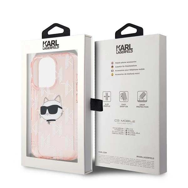 Karl Lagerfeld IML Choupette Head & Monogram - Apple iPhone 15 Pro dėklas, rožinis