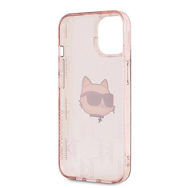 Apple iPhone 13 Karl Lagerfeld dėklas IML Choupette Head & Monogram (KLHCP13MHKLPCHP) rožinės spalvos