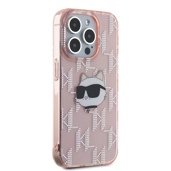 Karl Lagerfeld IML Choupette Head & Monogram - Apple iPhone 15 Pro dėklas, rožinis