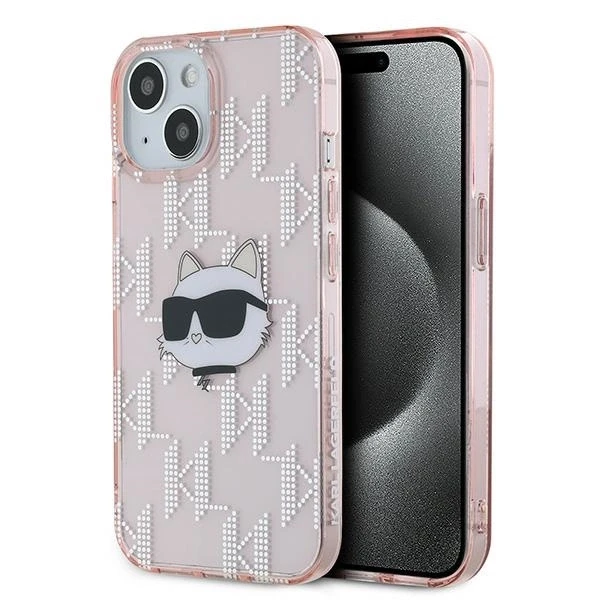 Apple iPhone 13 Karl Lagerfeld dėklas IML Choupette Head & Monogram (KLHCP13MHKLPCHP) rožinės spalvos