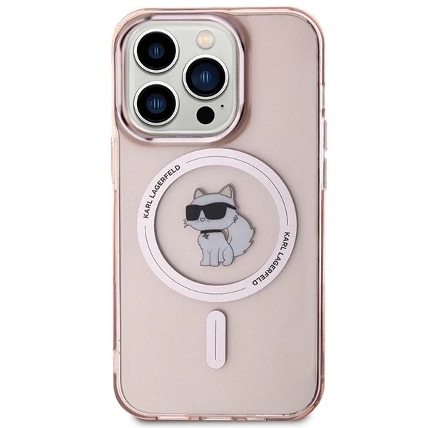 Apple iPhone 15 Pro Karl Lagerfeld dėklas IML Choupette MagSafe (KLHMP15LHFCCNOP) rožinės spalvos