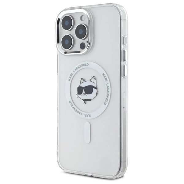 Karl Lagerfeld IML Metal Choupette Head MagSafe - dėklas skirtas Apple iPhone 16 Pro baltas