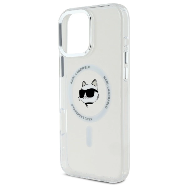 Karl Lagerfeld IML Metal Choupette Head MagSafe - dėklas skirtas Apple iPhone 16 Pro baltas