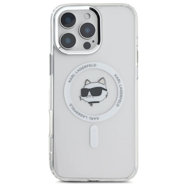 Karl Lagerfeld IML Metal Choupette Head MagSafe - dėklas skirtas Apple iPhone 16 Pro baltas