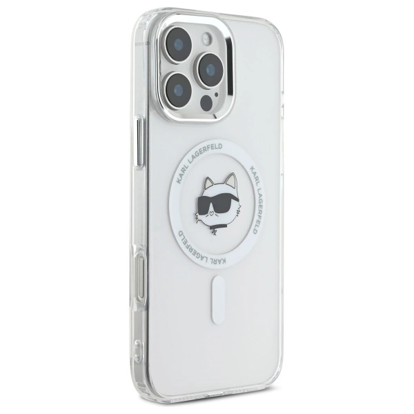 Karl Lagerfeld IML Metal Choupette Head MagSafe - dėklas skirtas Apple iPhone 16 Pro baltas