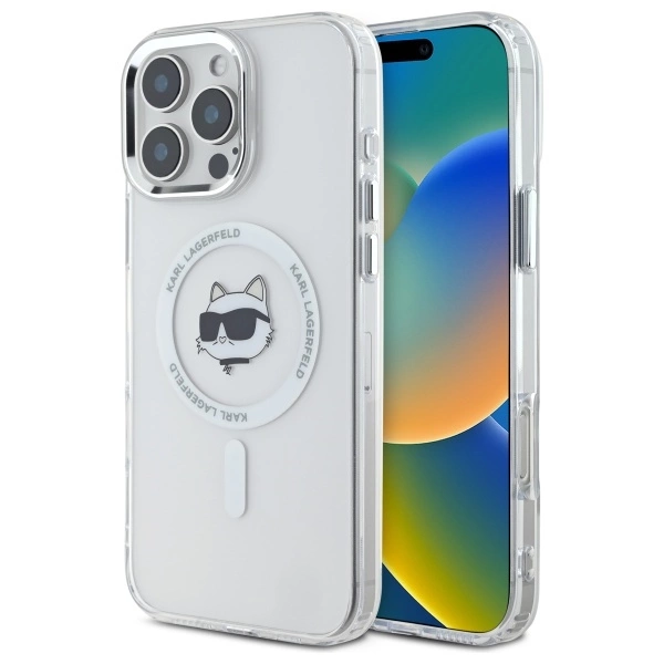 Karl Lagerfeld IML Metal Choupette Head MagSafe - dėklas skirtas Apple iPhone 16 Pro baltas