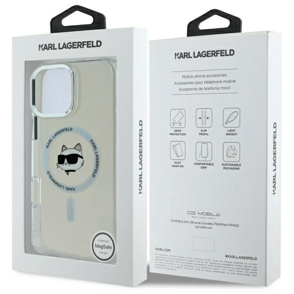 Karl Lagerfeld IML Metal Choupette Head MagSafe - dėklas skirtas Apple iPhone 16 Pro baltas