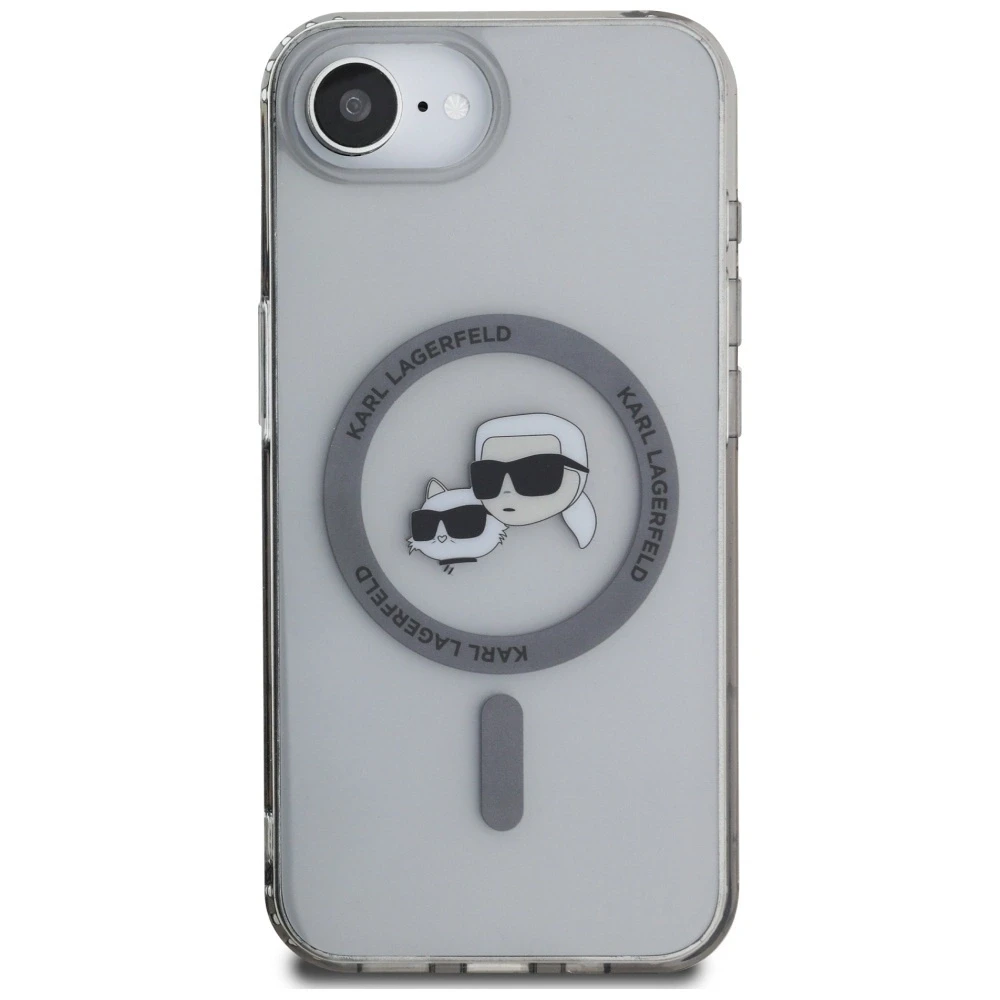 Karl Lagerfeld IML metalinis Karl & Choupette Heads MagSafe iPhone 16e dėklas - Juodas