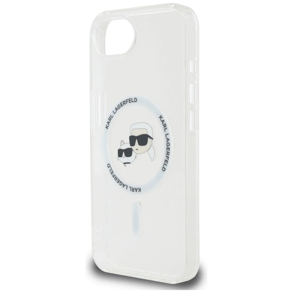 Karl Lagerfeld IML metalinis Karl & Choupette Heads MagSafe iPhone 16e dėklas - Baltas