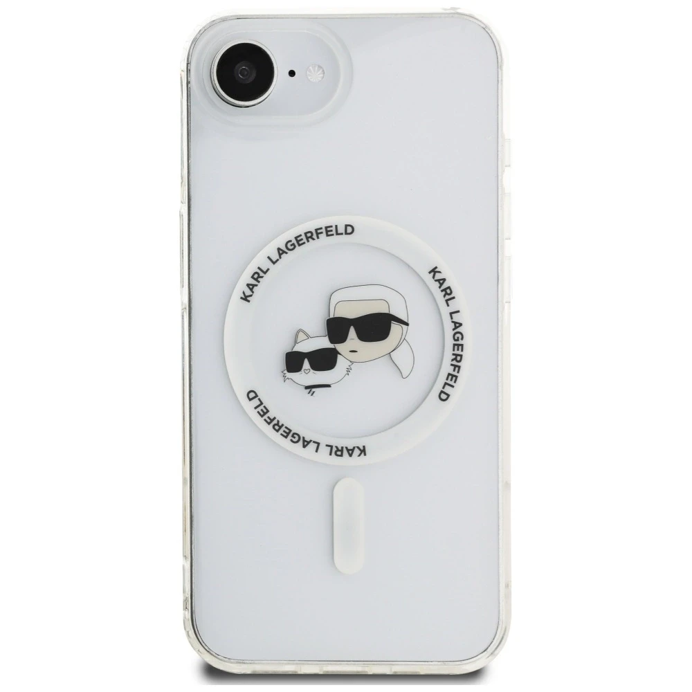 Karl Lagerfeld IML metalinis Karl & Choupette Heads MagSafe iPhone 16e dėklas - Baltas