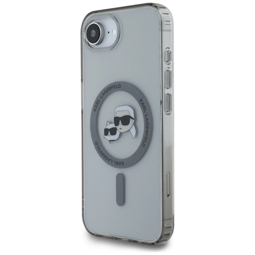 Karl Lagerfeld IML metalinis Karl & Choupette Heads MagSafe iPhone 16e dėklas - Juodas