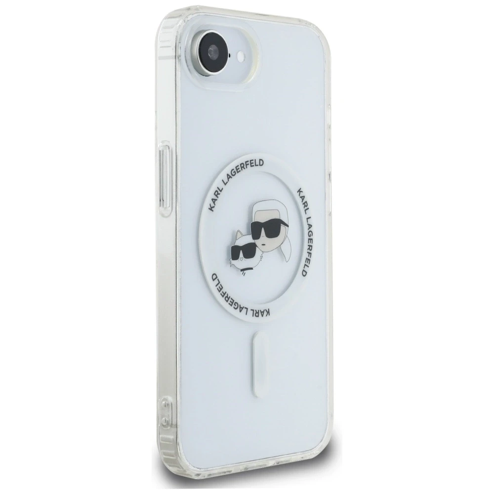 Karl Lagerfeld IML metalinis Karl & Choupette Heads MagSafe iPhone 16e dėklas - Baltas