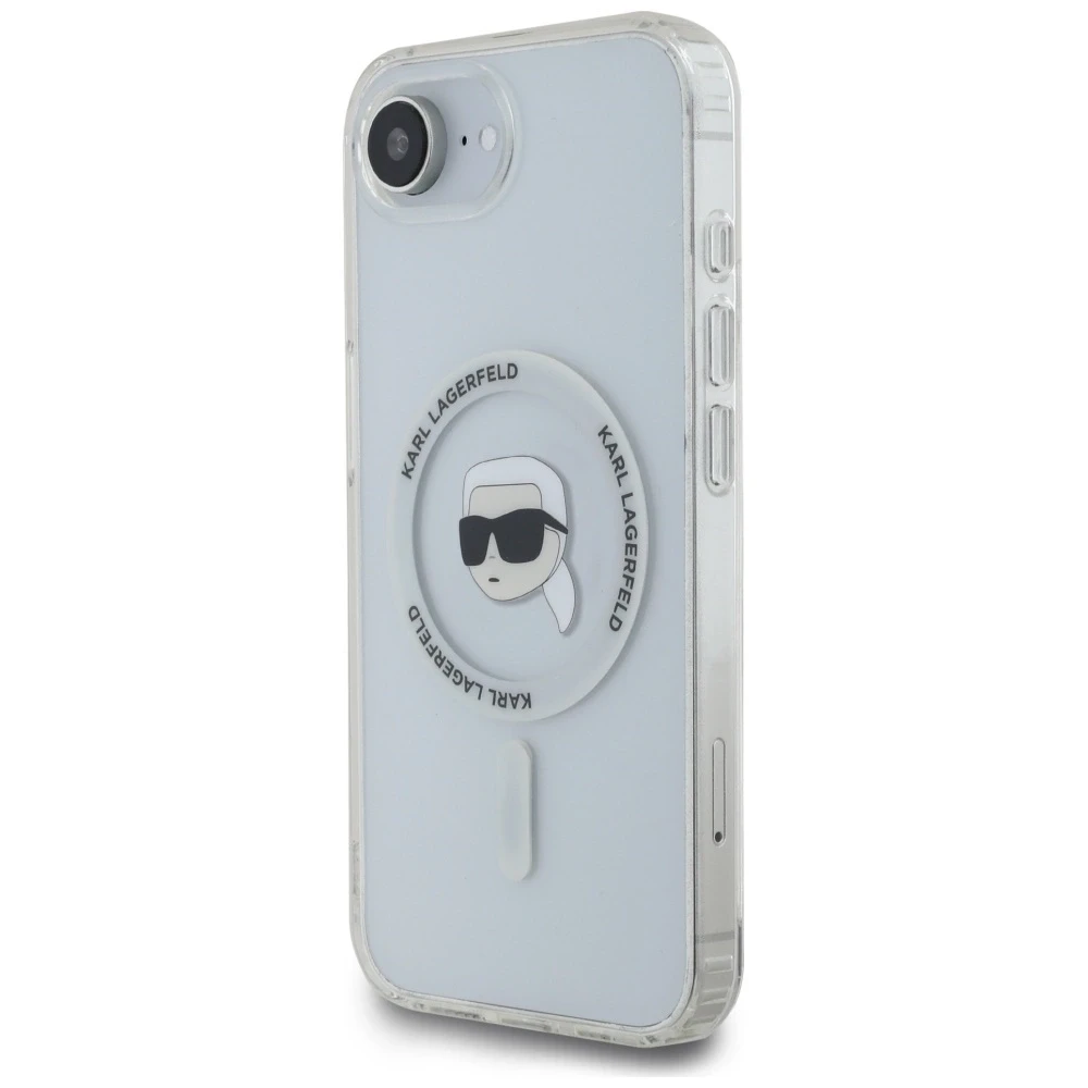 Karl Lagerfeld IML metalinis Karl Head MagSafe dėklas iPhone 16e Baltas
