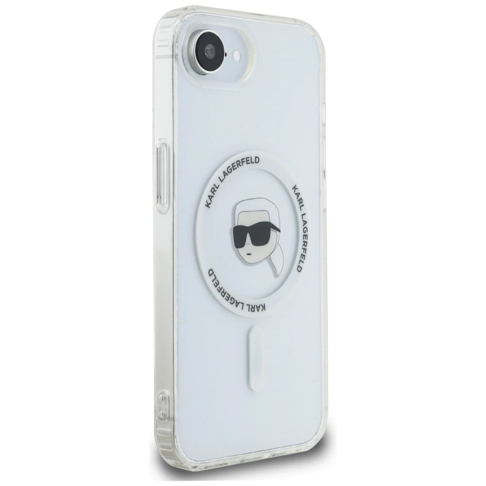 Karl Lagerfeld IML metalinis Karl Head MagSafe dėklas iPhone 16e Baltas