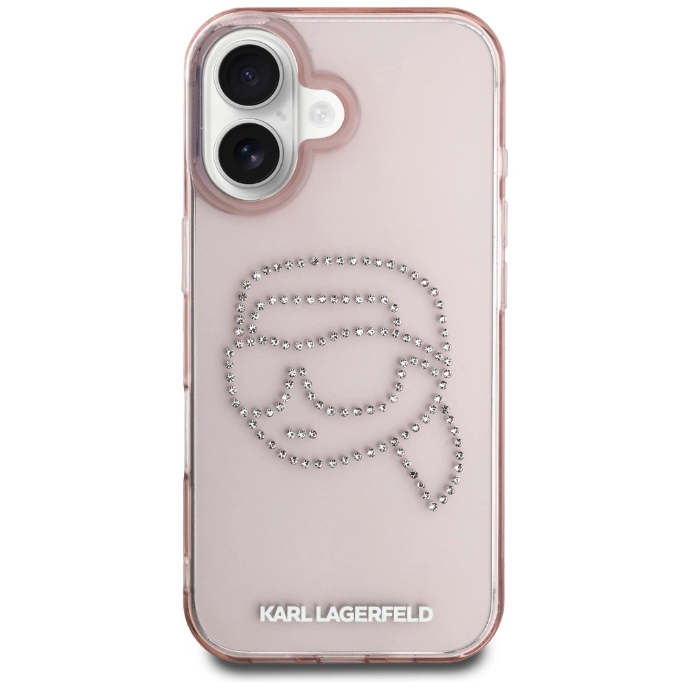Karl Lagerfeld IML Rhinestones Karl Head Apple iPhone 16 dėklas telefonui rožinės spalvos