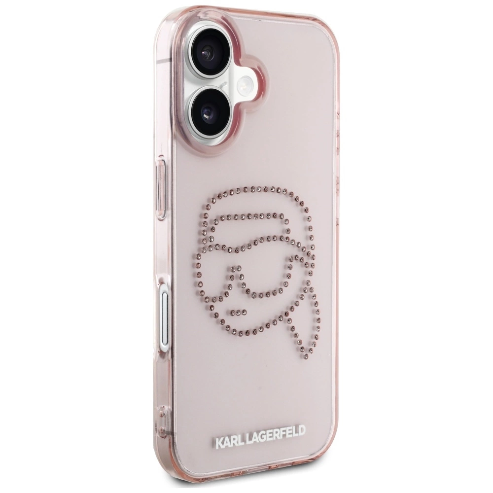 Karl Lagerfeld IML Rhinestones Karl Head Apple iPhone 16 dėklas telefonui rožinės spalvos