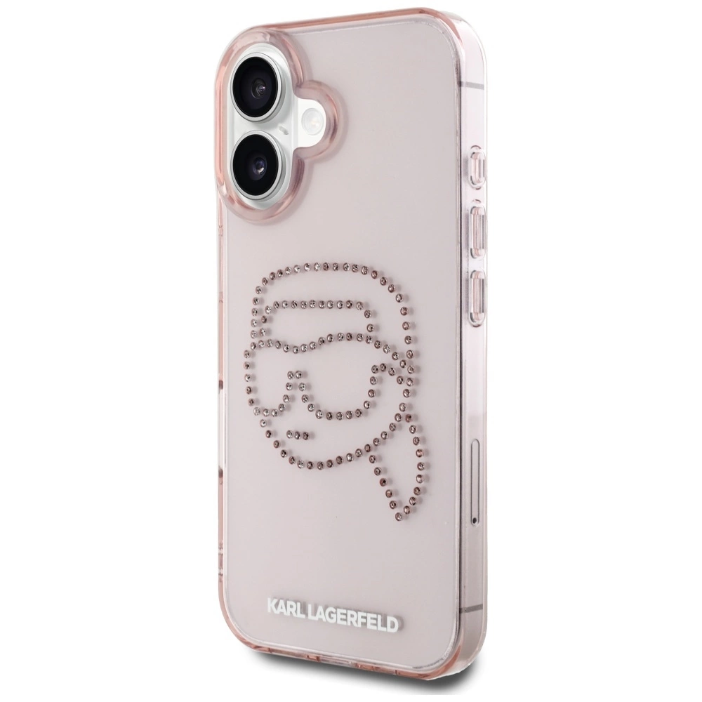 Karl Lagerfeld IML Rhinestones Karl Head Apple iPhone 16 dėklas telefonui rožinės spalvos