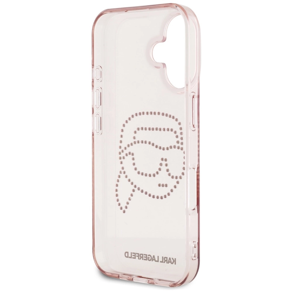 Karl Lagerfeld IML Rhinestones Karl Head Apple iPhone 16 dėklas telefonui rožinės spalvos