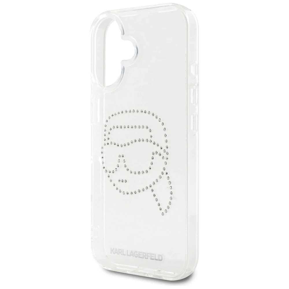 Dėklas Karl Lagerfeld IML Rhinestones Karl Head Apple iPhone 16 skaidrus
