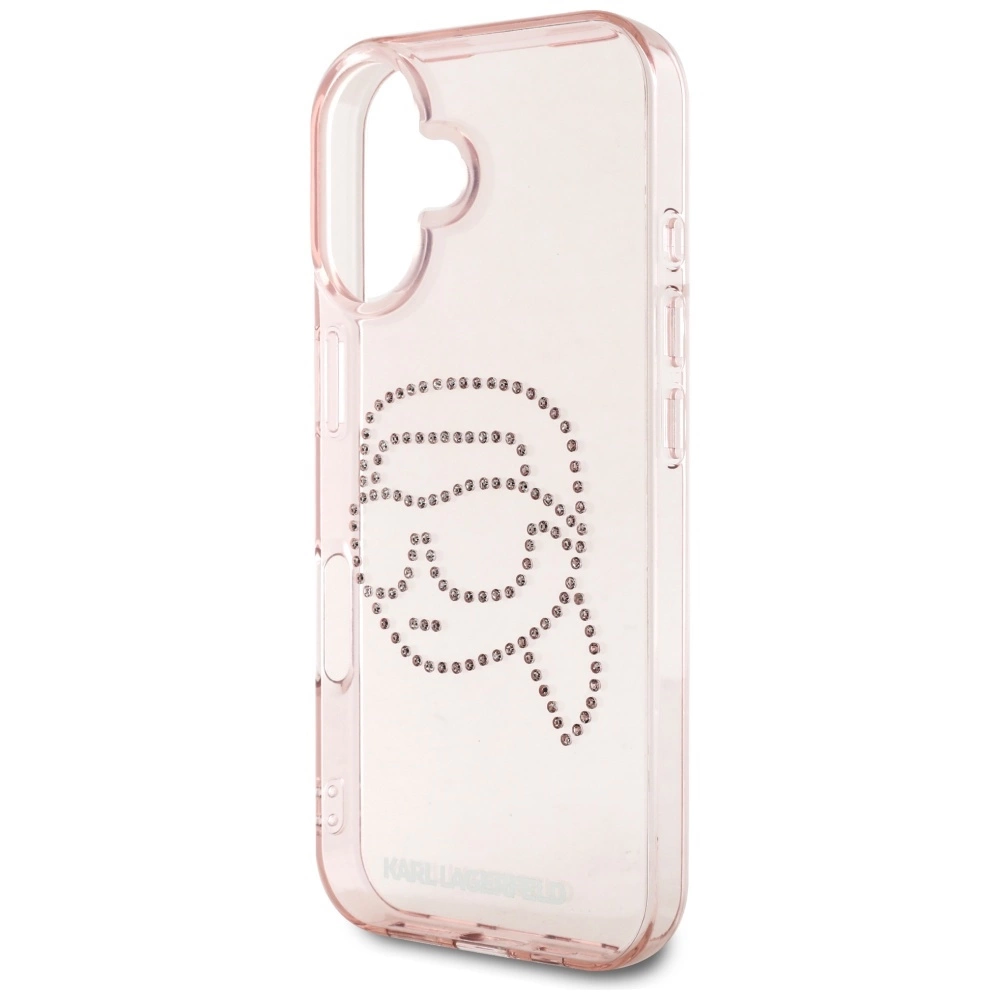 Karl Lagerfeld IML Rhinestones Karl Head Apple iPhone 16 dėklas telefonui rožinės spalvos