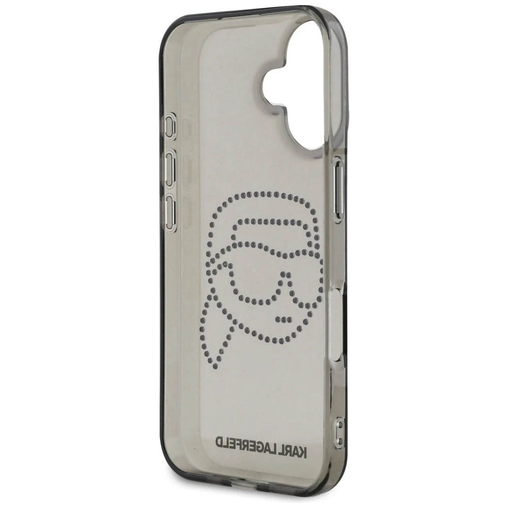Karl Lagerfeld IML Rhinestones Karl Head dėklas iPhone 16, juodos spalvos