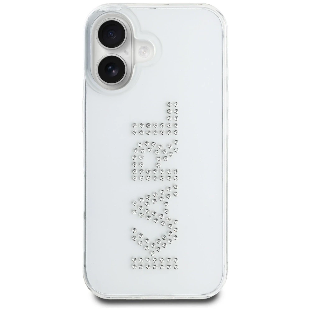 Karl Lagerfeld IML Rhinestones Logo iPhone 16 dėklas – skaidrus
