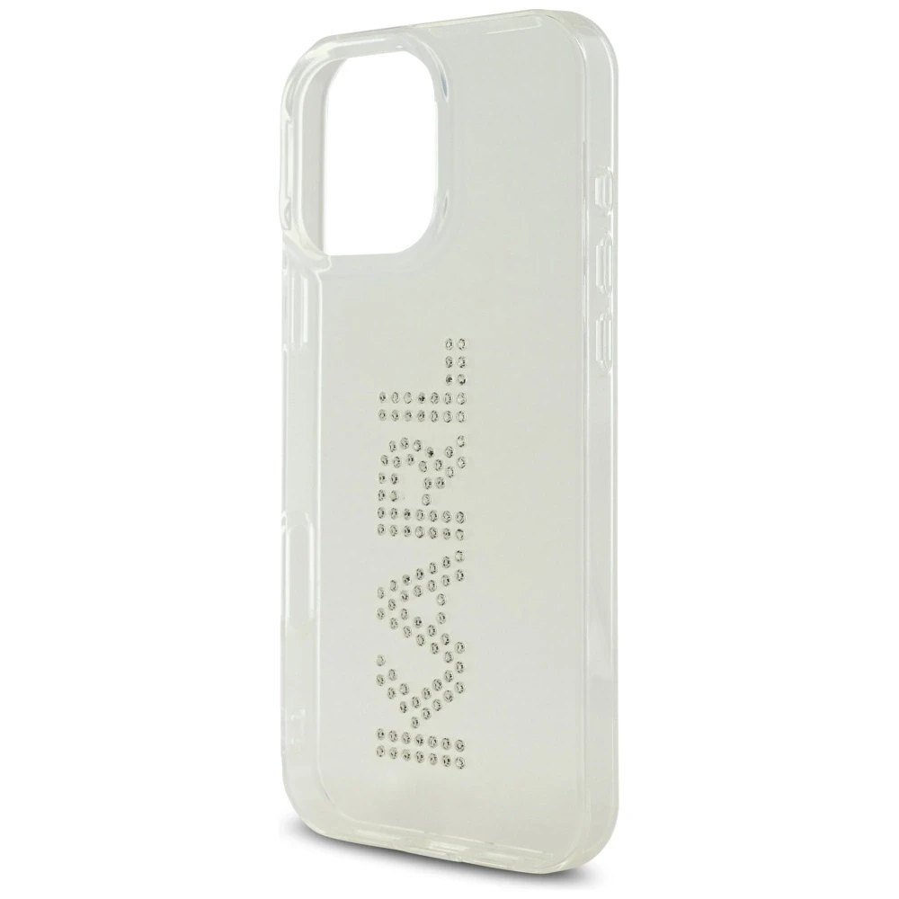 Karl Lagerfeld IML Rhinestones logotipas iPhone 16 Pro dėklas – skaidrus