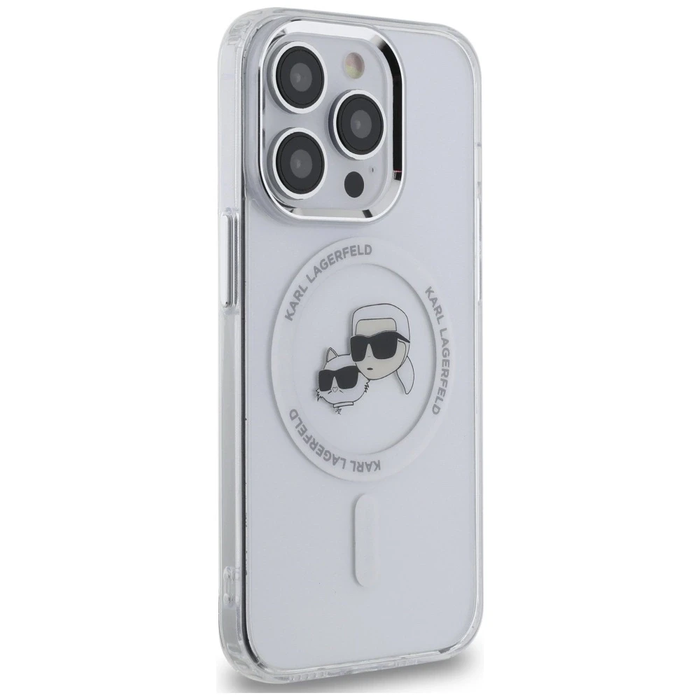 Karl Lagerfeld KLHMP14LHLSKCH Apple iPhone14 Pro 6.1″ baltos spalvos kietas dėklas IML Metal Karl&Choupette Head MageSaf